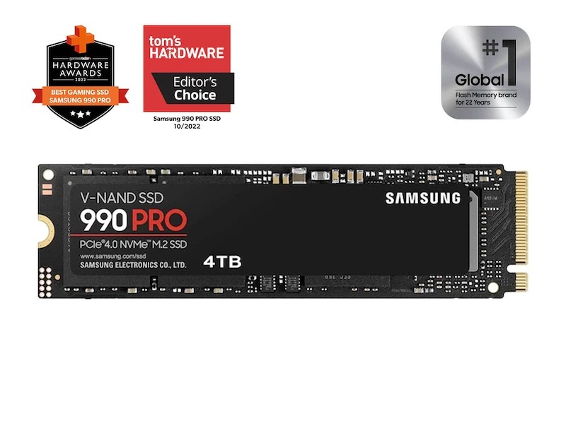 Samsung SSD SAMSUNG MZ-V9P4T0BW 990 PRO 4 TB NVMe SSD - Read Speed up to 7450 MB/s; Write Speed to up 6900 MB/s; Random Read up to 1400000 I