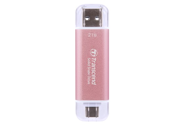 TRANSCEND 2 TB ESD310P USB3.2 TYPE A & C (USB 10Gbps) OTG COMPACT PORTABLE SSD - Read 1050MB/s Write 950 MB/s - Pink