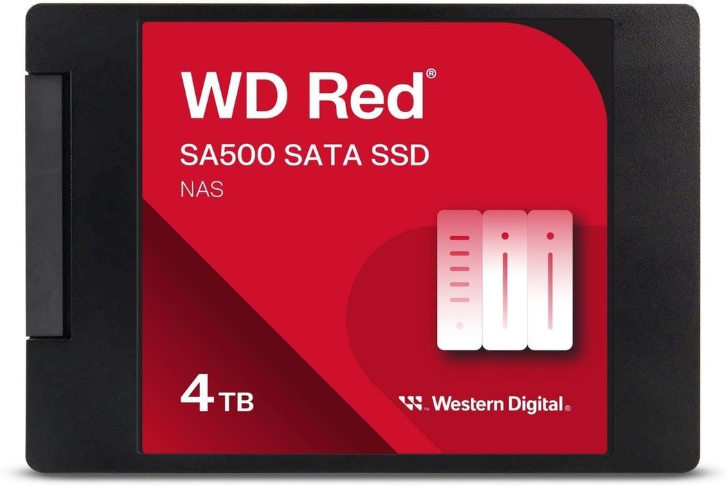 WesternDigital Red SA500 WDS400T1R0A 2.5" NAS SATA SSD , 4Tb/4000Gb , 3D TLC with SLC cache , Sequential Read read/write : 560/530mb/sec , Random Read/Write 4K : 95000/82000 ioPS , 2 millions MTBF with 2500TBW - 5 years warranty