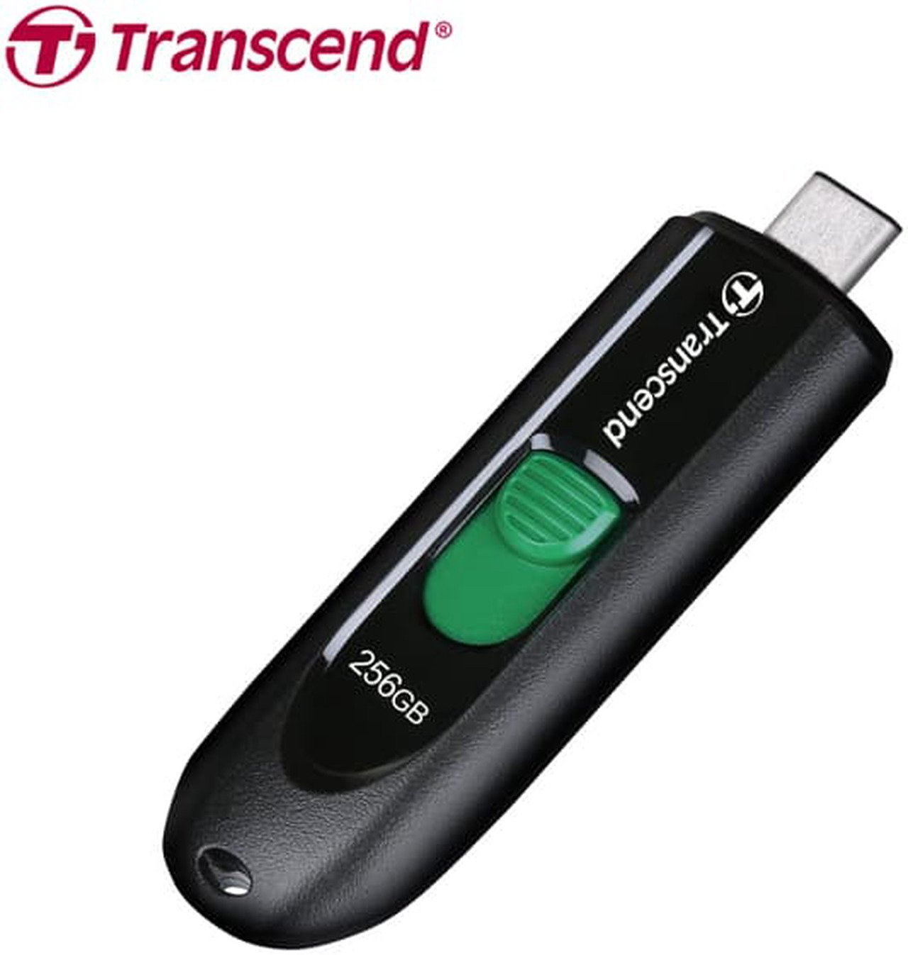 TRANSCEND 256GB JF790C USB C (5Gpbs) CAPLESS FLASH DRIVE - BLACK AND GREEN