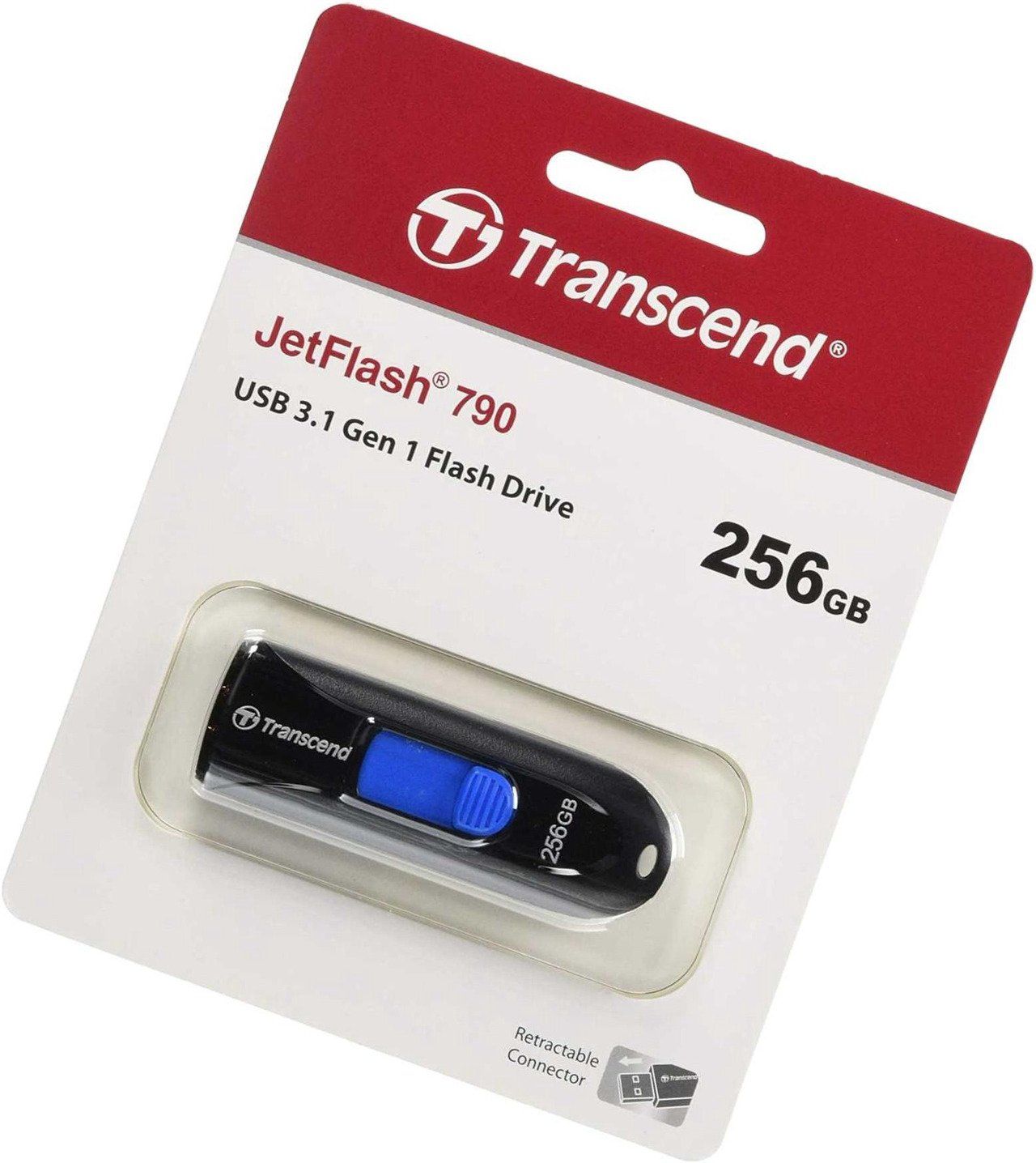 Transcend 256GB JF790 USB3.1 Gen 1 Capless Flash Drive - Black And Blue