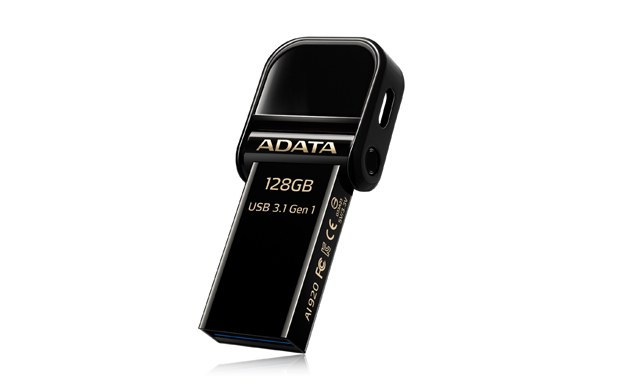 Adata i-memory flash drive Ai920-128G-CBK 128Gb Black - USB3 + Apple certified MFi lightning dual-connectors flash drive for iOS/MAC/PC , COB design with mini-size ( 37.8x16.9x6.9mm ) , dust and water resistant , support Ultra HD 4K video playback + Apple AirPlay ; USB3.1 read/write : 150/50 mb/sec , Lightning read/write : 30/20 mb/sec , with iOS/MAC/PC backup software -2 years warranty