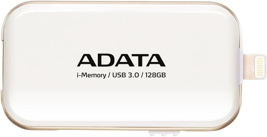 Adata i-memory flash drive UE710-128G-CWH 128Gb White - USB3 + Apple certified MFi lightning dual-connectors flash drive for iOS/MAC/PC , support Ultra HD 4K video playback + Apple AirPlay ; 61x32x10mm , Lightning read/write : 30.2/15.5 mb/sec , with iOS/MAC/PC backup software - 1 year warranty