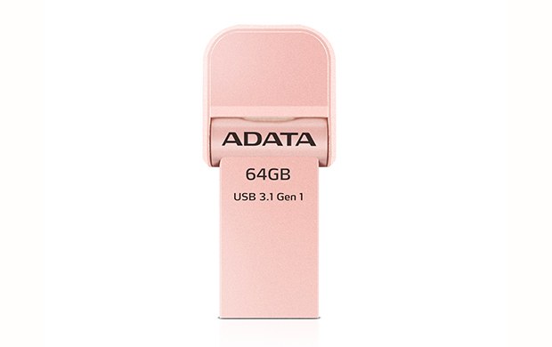 Adata i-memory flash drive Ai920-64G-CRG 64Gb Rose gold - USB3 + Apple certified MFi lightning dual-connectors flash drive for iOS/MAC/PC , COB design with mini-size ( 37.8x16.9x6.9mm ) , dust and water resistant , support Ultra HD 4K video playback + Apple AirPlay ; read/write : 150/50 mb/sec , Lightning read/write : 30/20 mb/sec , with iOS/MAC/PC backup software -2 years warranty